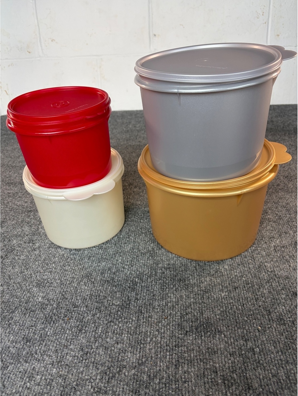 Tupperware Canisters Sets of 4 Stacking 5, 7, 10 & 14 Cups-Assorted Col. Vintage